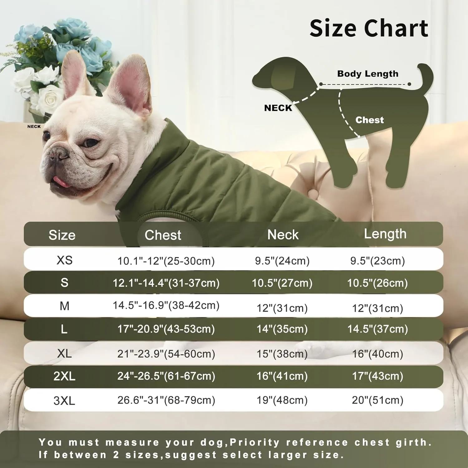 2 Layers Fleece Lined Warm Dog Jacket for Puppy Winter Cold Weather,Soft Windproof Small Dog Coat,Green M