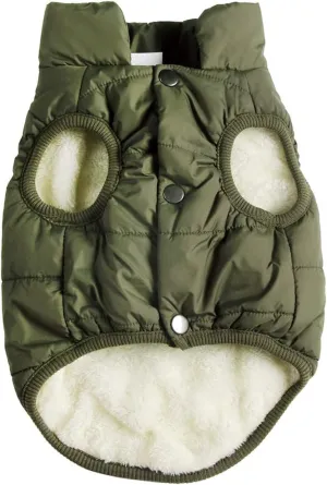 2 Layers Fleece Lined Warm Dog Jacket for Puppy Winter Cold Weather,Soft Windproof Small Dog Coat,Green M