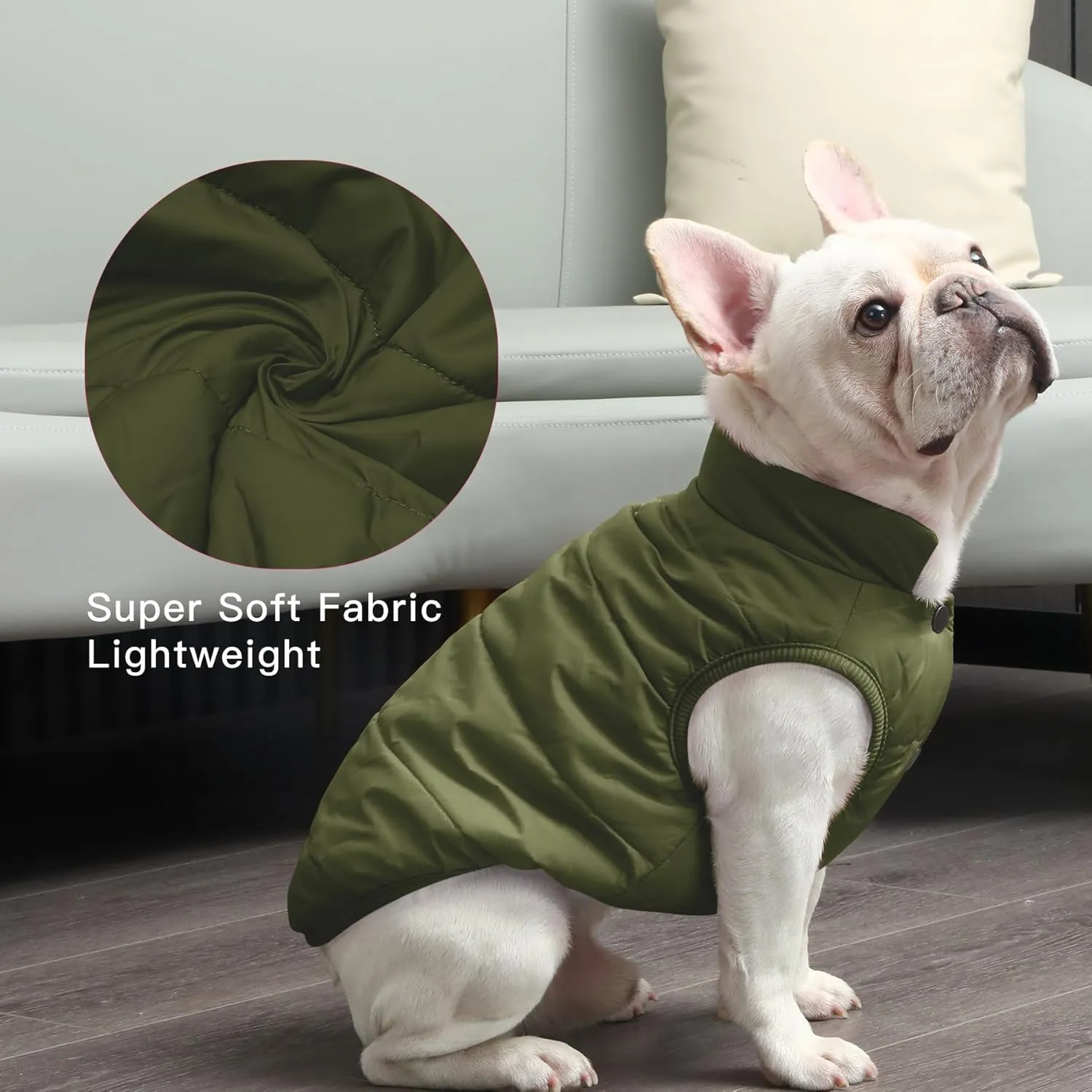 2 Layers Fleece Lined Warm Dog Jacket for Puppy Winter Cold Weather,Soft Windproof Small Dog Coat,Green M