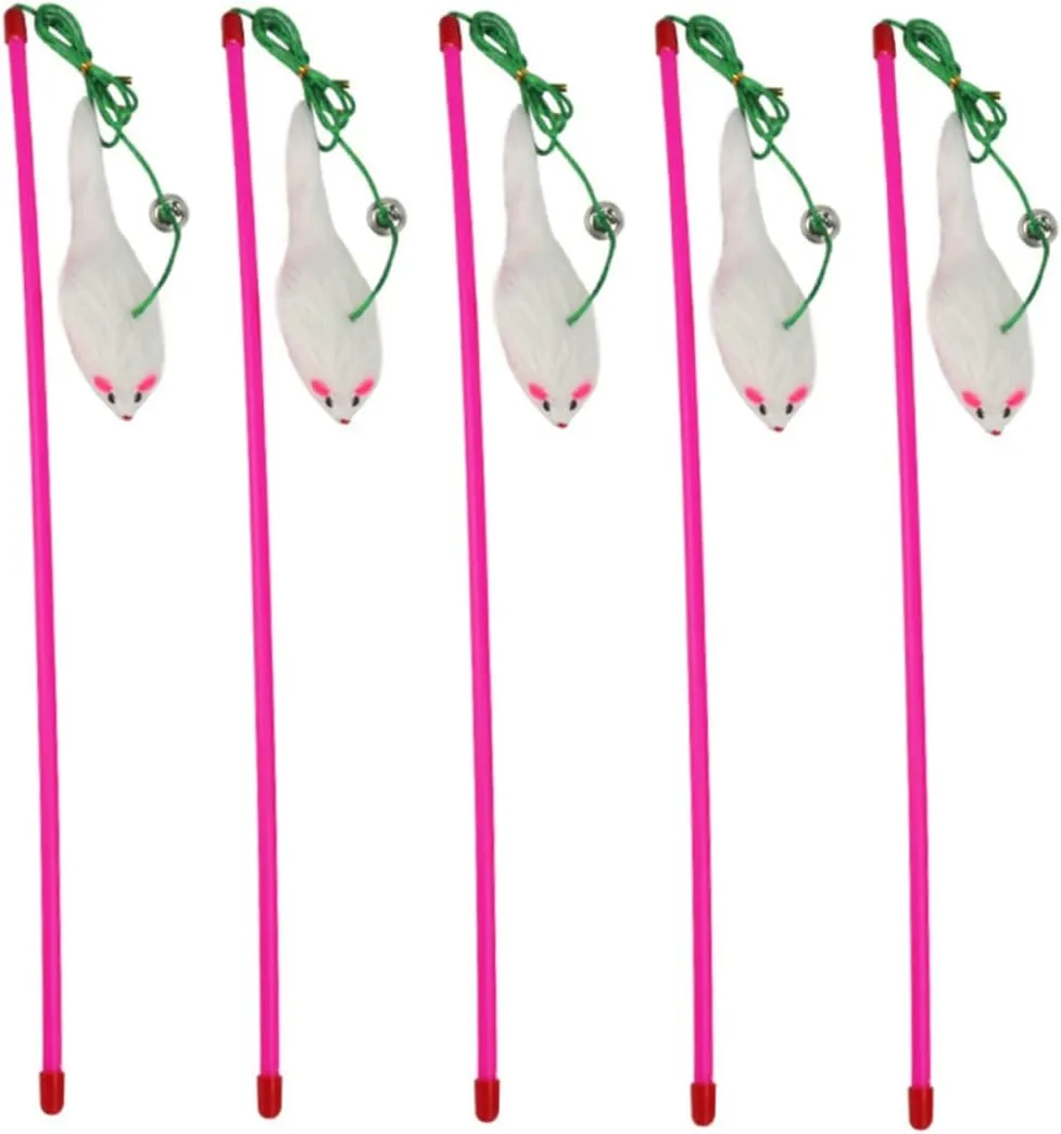 5Pcs Interactive Cat Teaser Wand Plush Mouse Design for Training and Play Random Colors Engaging Cat for Indoor Fun and Exercise
