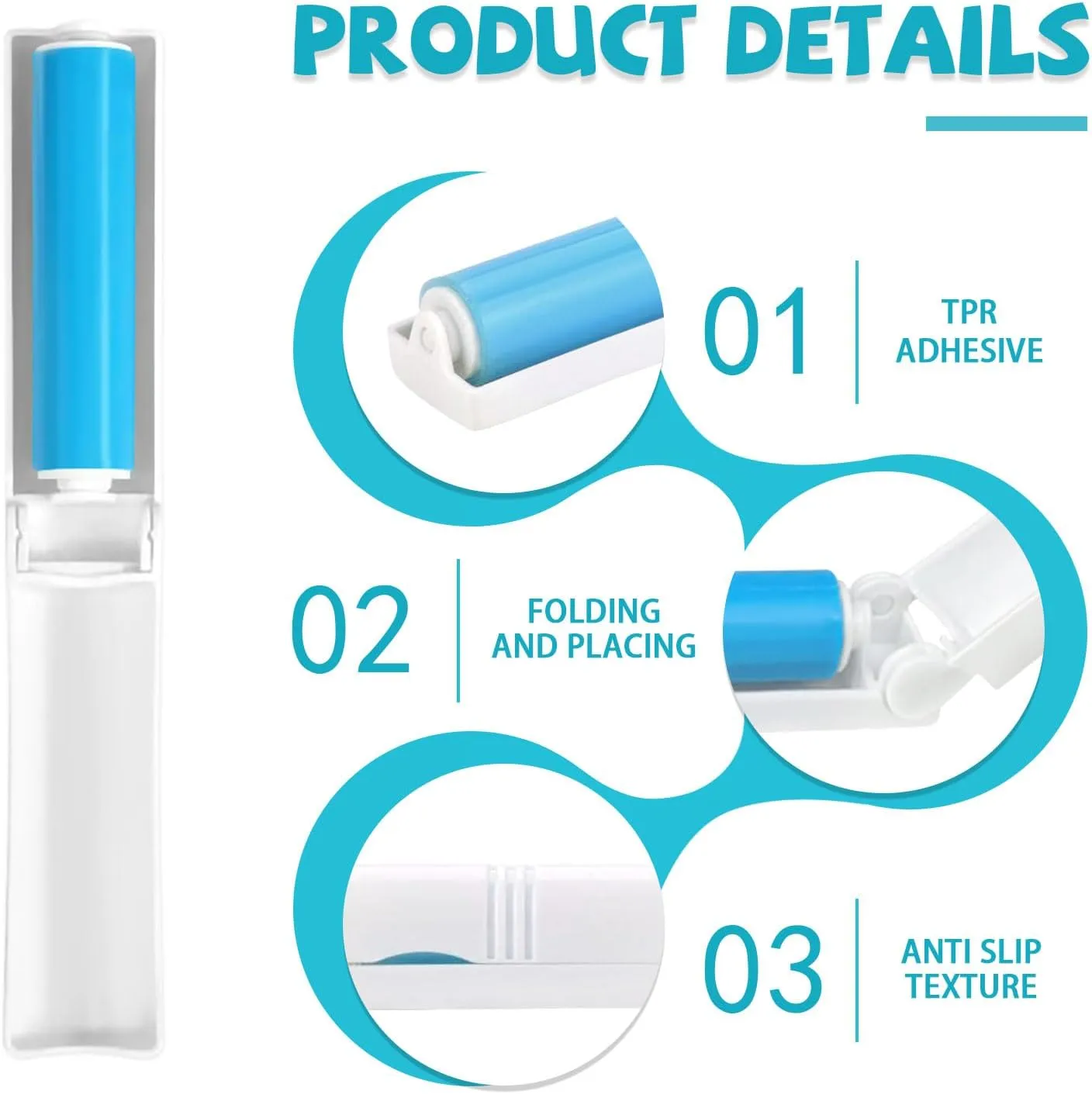 8 Pack Small Washable Reusable Lint Roller, Travel Size Gel Sticky Lint Roller, Portable Foldable Stick It Pet Hair Remover Cleaner for Clothes Furniture Household (Blue)
