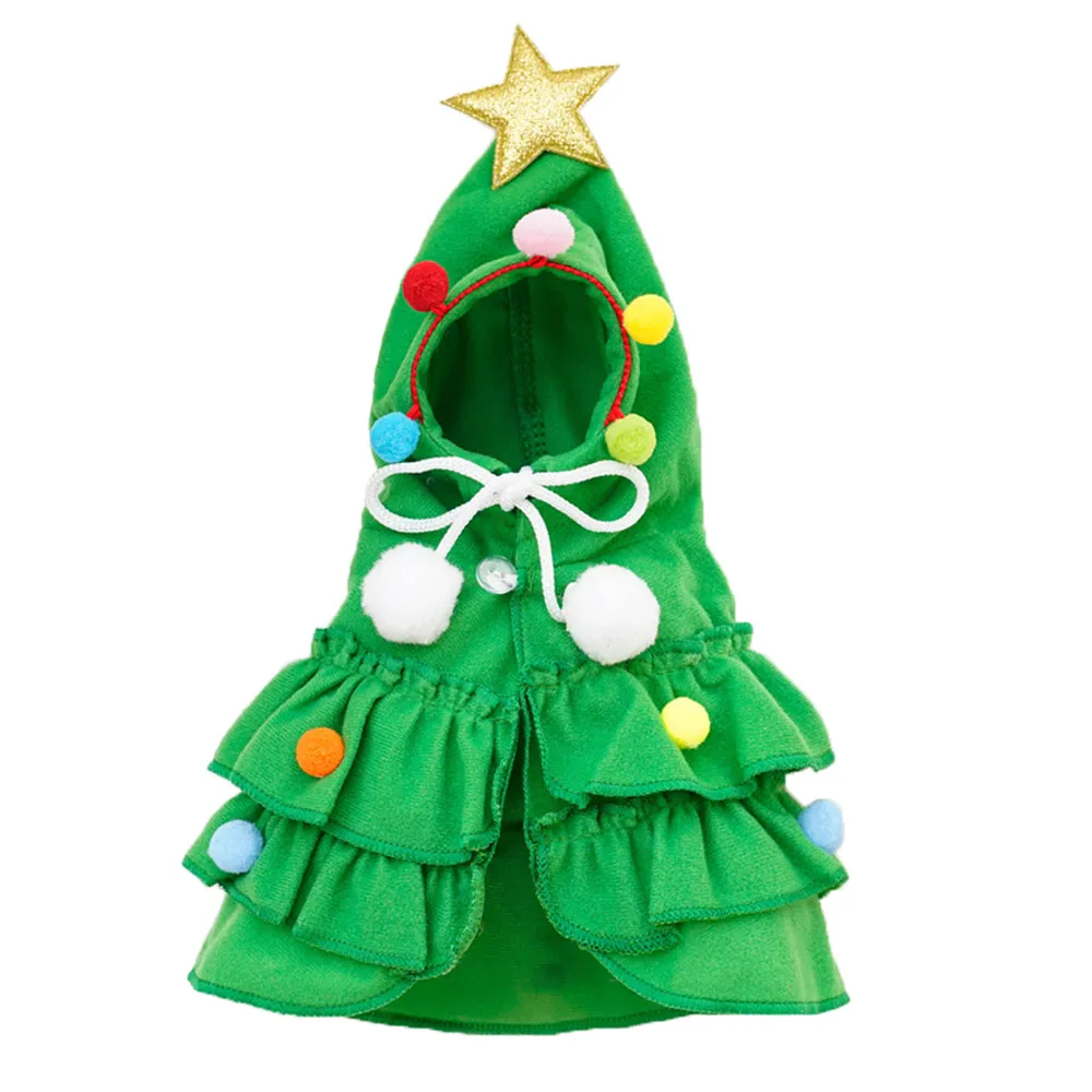 Aiitle Cute Pet Christmas Cloak with Star and Pompoms Red