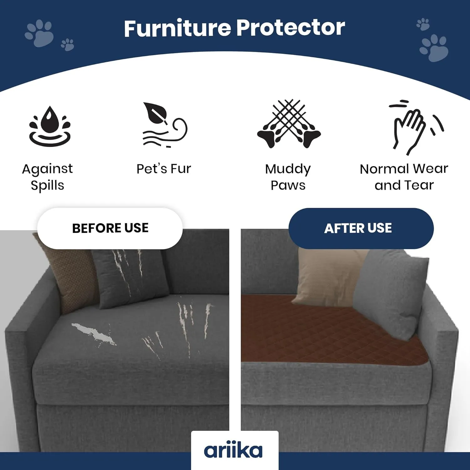 ariika Waterproof Couch Covers for Pets - Durable, Scratch-Resistant - Eco-Friendly Polyester & Cotton Mix, Odor-Free, Ideal for All Breeds - Dog Bed Cover for Sofa, Floor, Car Seats and Bed