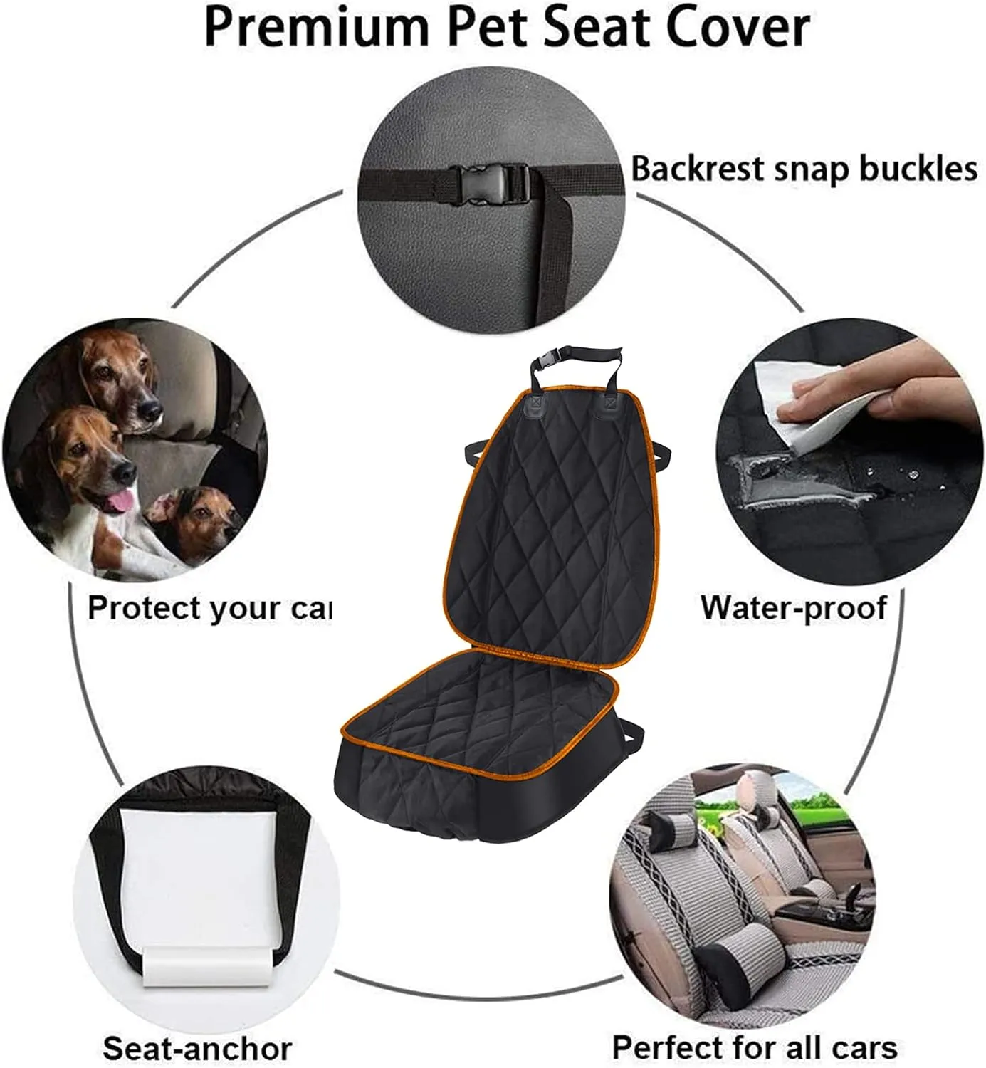 AsFrost Dog Car Seat Cover for Cars SUVs Trucks, Thicked 600D Oxford Heavy Duty Waterproof Front Car Seat Covers for Dogs Durable Nonslip Padded Pet Car Seat Protector with Side Flaps, 2 Pack