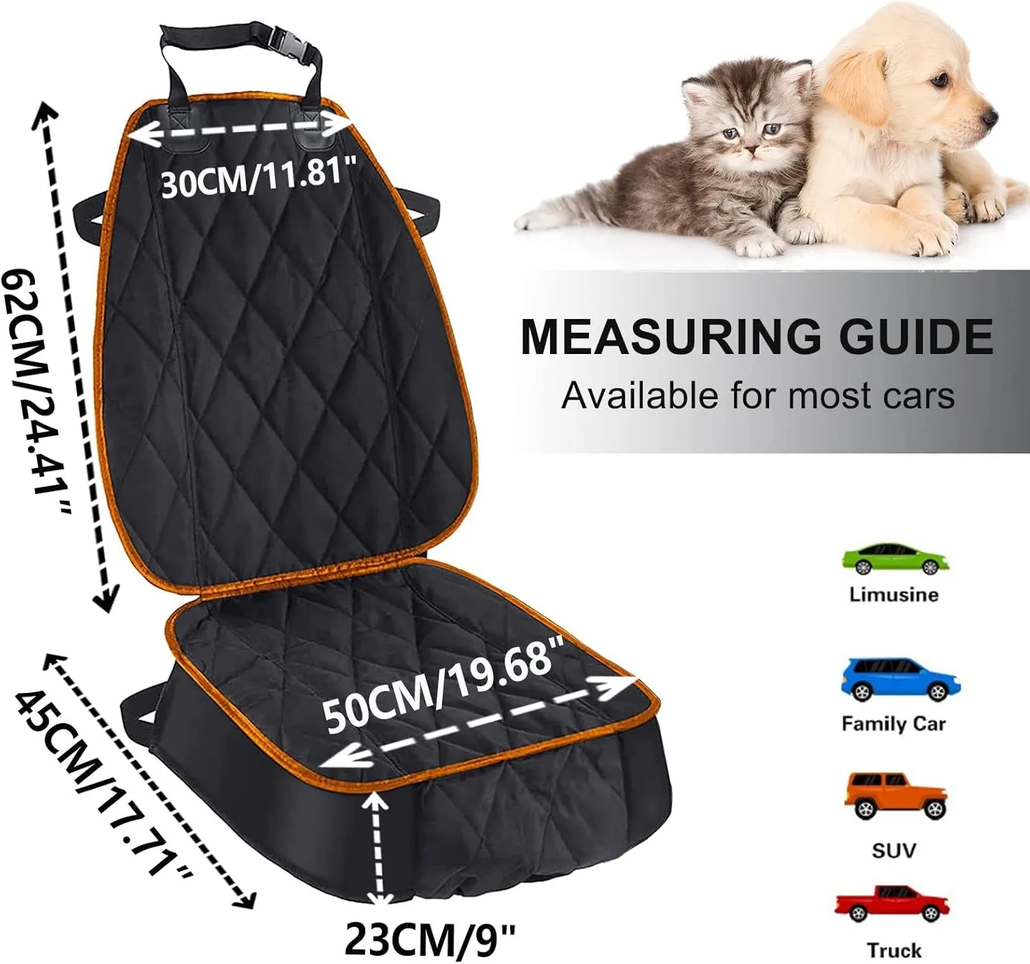 AsFrost Dog Car Seat Cover for Cars SUVs Trucks, Thicked 600D Oxford Heavy Duty Waterproof Front Car Seat Covers for Dogs Durable Nonslip Padded Pet Car Seat Protector with Side Flaps, 2 Pack