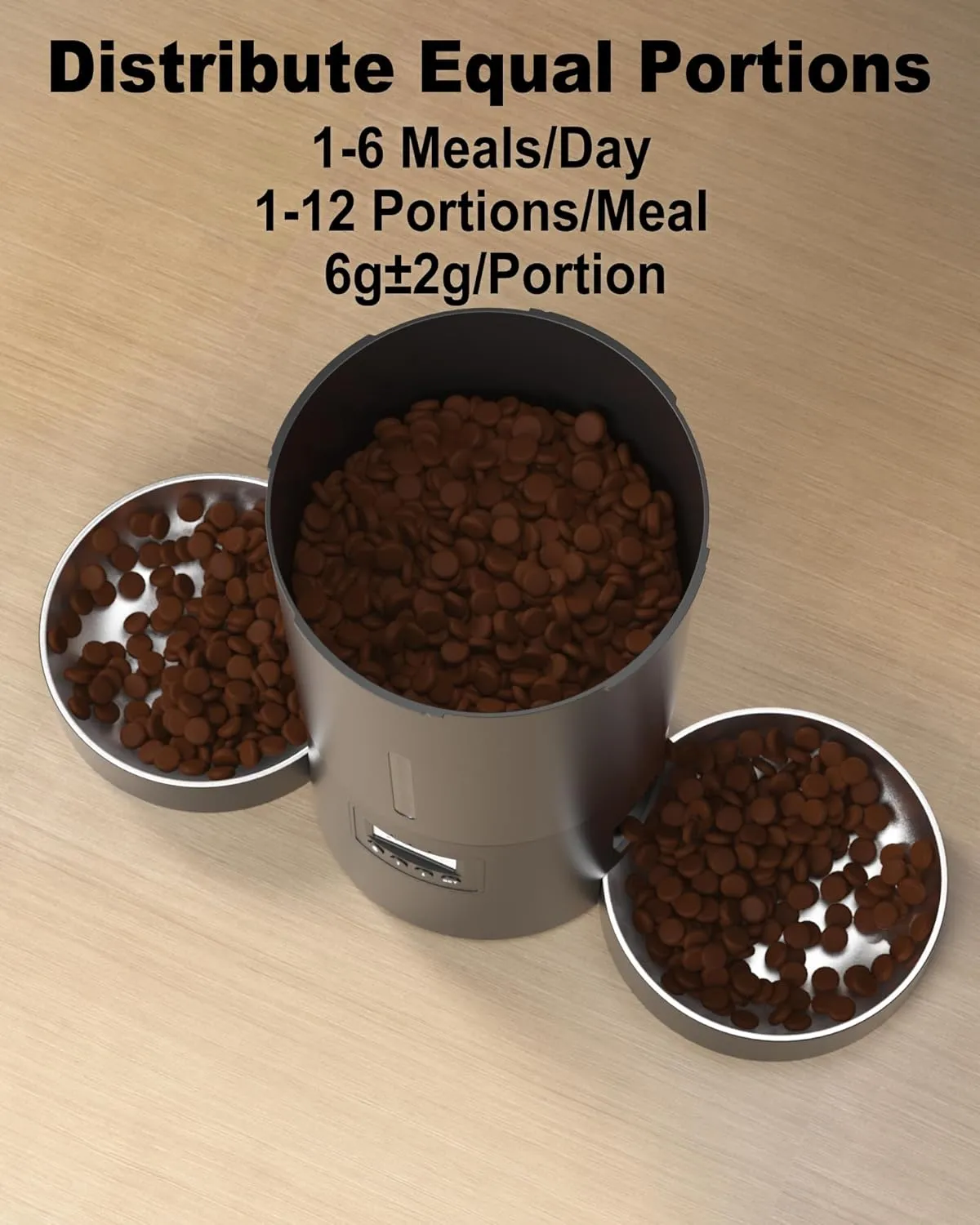 Automatic Dual Cats Feeder for 2 Cats,6 Meals/Day,12 Portions/Meal,Dual Power Auto Pet Feeder Dry Food Dispenser,Flexible Schedule Timer 10S Voice Record (Black, ABS Dual Bowls)