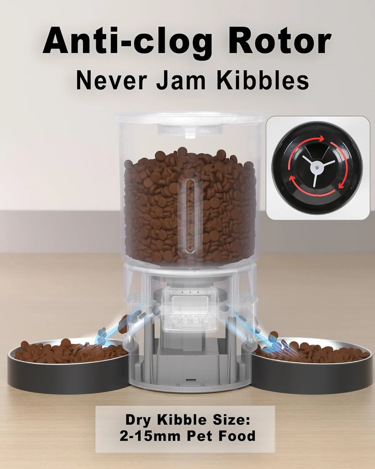 Automatic Dual Cats Feeder for 2 Cats,6 Meals/Day,12 Portions/Meal,Dual Power Auto Pet Feeder Dry Food Dispenser,Flexible Schedule Timer 10S Voice Record (Black, ABS Dual Bowls)