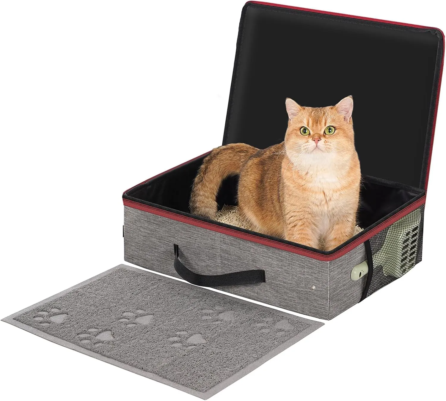Avont Portable Travel Litter Box for Cats, Waterproof Leak-Proof Foldable Collapsible Kitty Box with Zipped Lid, Mat and Scoop, Easy to Carry Ideal for Hotels Cars -M