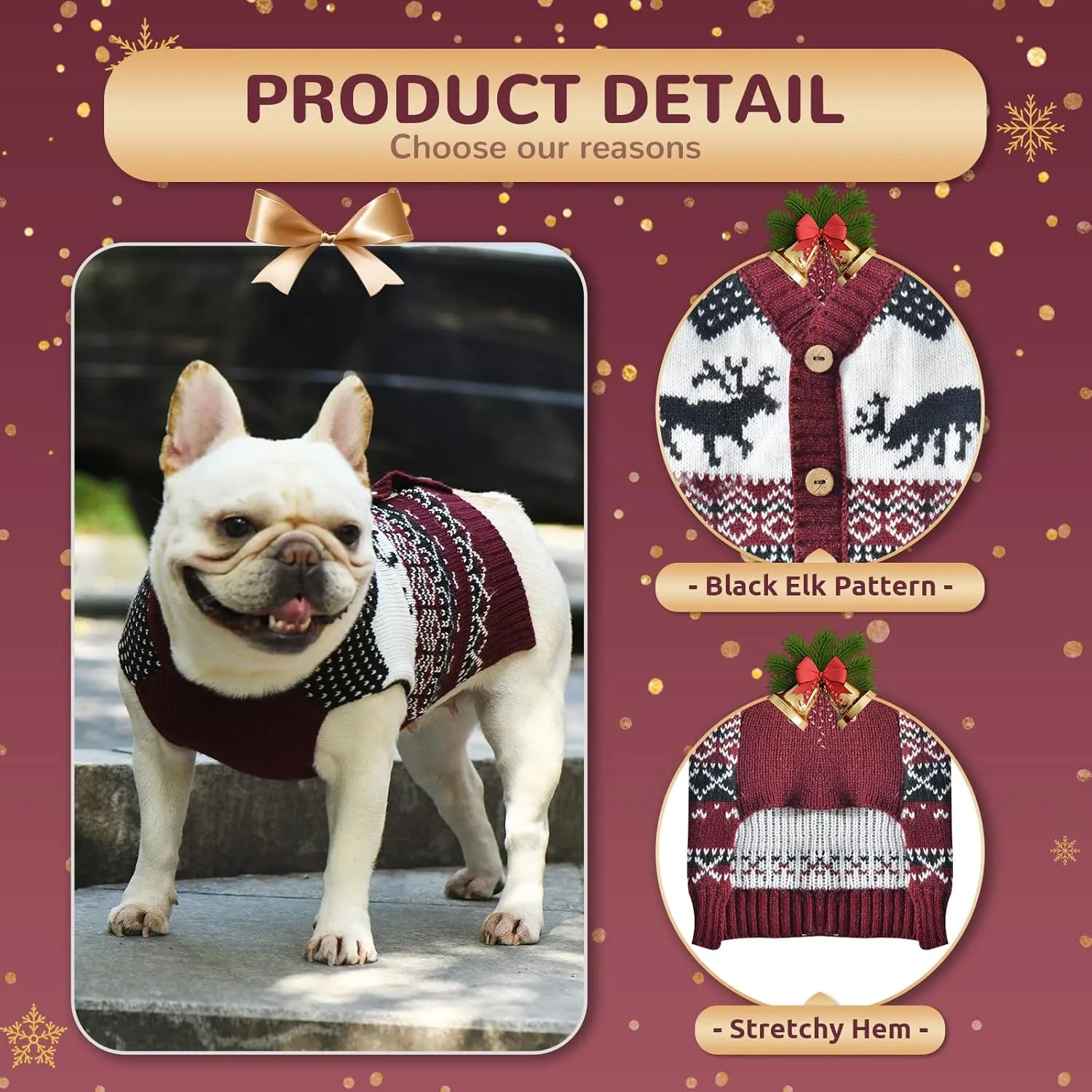 BAEJMJK Dog Christmas Sweater Xmas Pet Dog Turtleneck Clothes for Small Medium Large Dogs Soft Warm Puppy Cat Knit Jumper Dog Outfits Dog Pullover for Fall Winter Red ElkA,Small