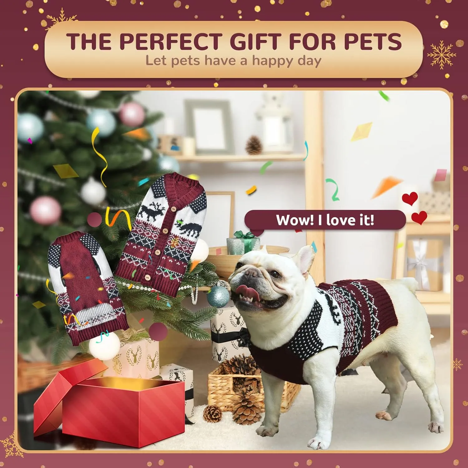 BAEJMJK Dog Christmas Sweater Xmas Pet Dog Turtleneck Clothes for Small Medium Large Dogs Soft Warm Puppy Cat Knit Jumper Dog Outfits Dog Pullover for Fall Winter Red ElkA,Small