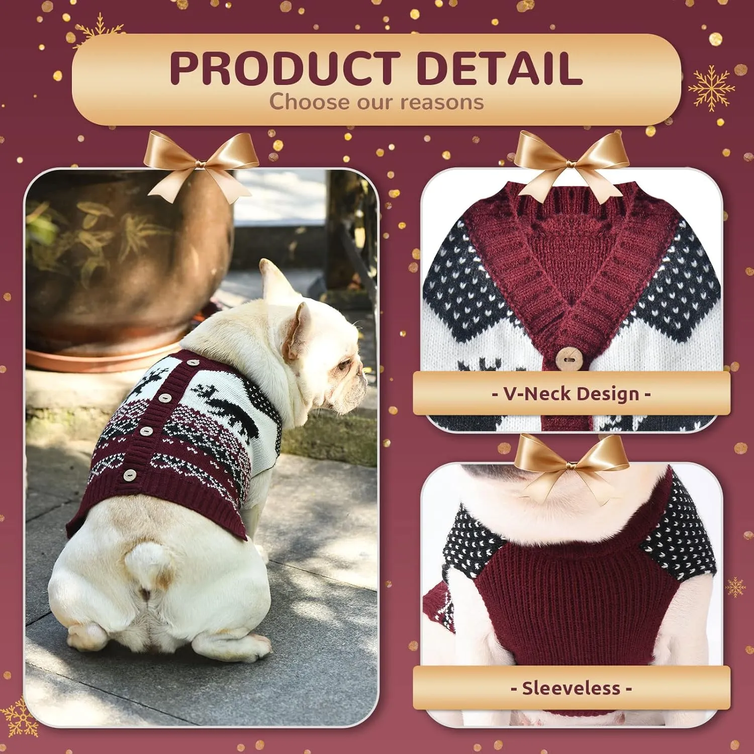 BAEJMJK Dog Christmas Sweater Xmas Pet Dog Turtleneck Clothes for Small Medium Large Dogs Soft Warm Puppy Cat Knit Jumper Dog Outfits Dog Pullover for Fall Winter Red ElkA,Small