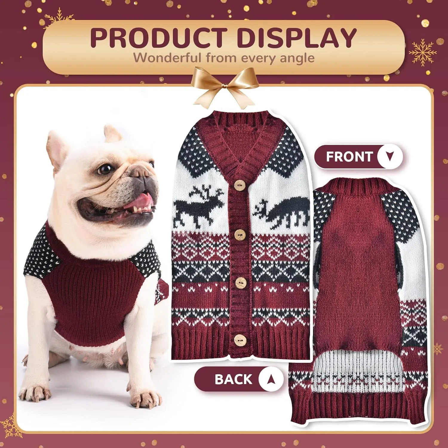 BAEJMJK Dog Christmas Sweater Xmas Pet Dog Turtleneck Clothes for Small Medium Large Dogs Soft Warm Puppy Cat Knit Jumper Dog Outfits Dog Pullover for Fall Winter Red ElkA,Small