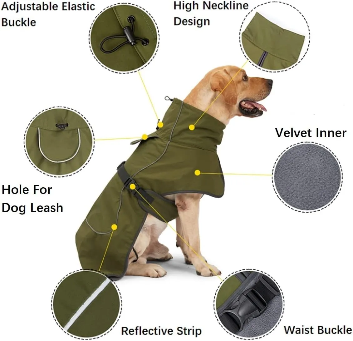 Barkworthies Dog Raincoat - Waterproof Winter Jacket with Velvet Inner, Reflective Strip, Green M