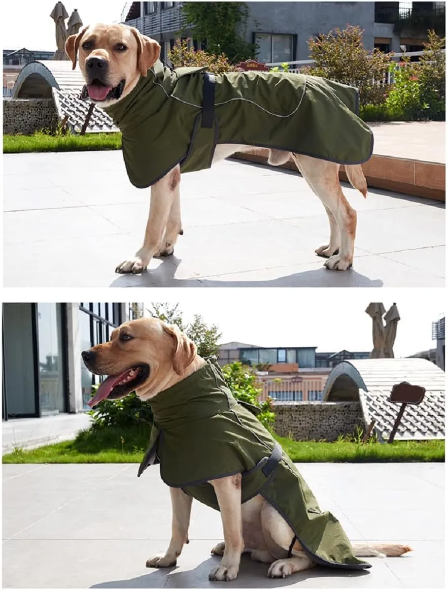Barkworthies Dog Raincoat - Waterproof Winter Jacket with Velvet Inner, Reflective Strip, Green M