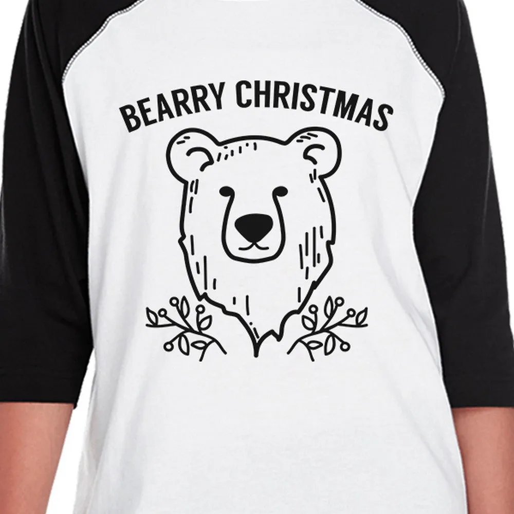 Bearry Christmas Bear Kids Black And White Baseball Shirt