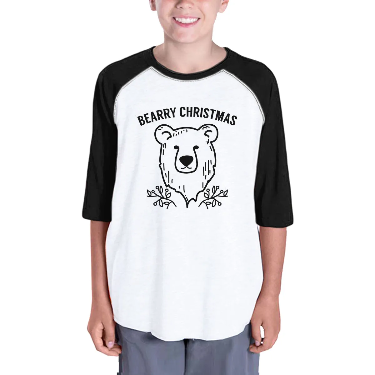 Bearry Christmas Bear Kids Black And White Baseball Shirt