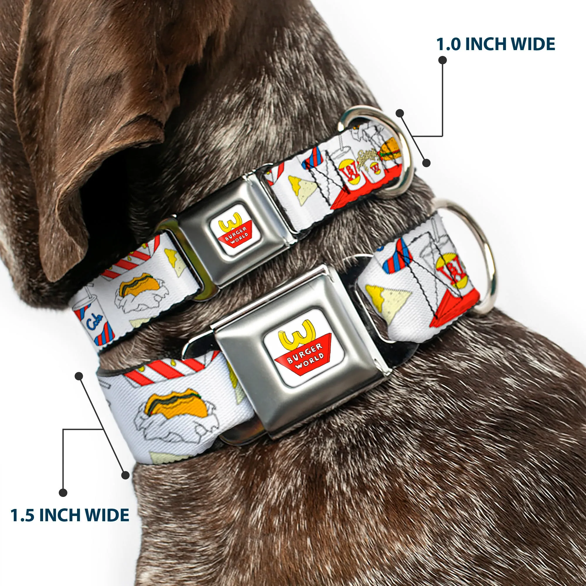 Beavis and Butt-Head BURGER WORLD Logo Full Color White Seatbelt Buckle Collar - BEAVIS AND BUTT-HEAD Burger World Icons Collage White