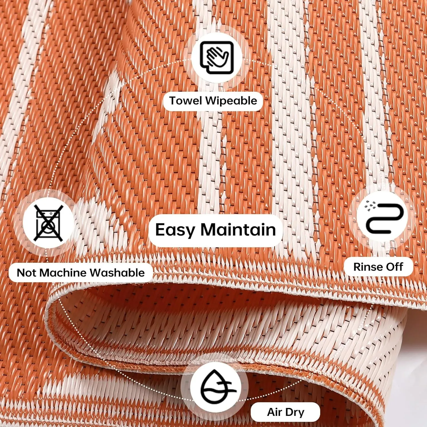 Beeiva Waterproof Outdoor Rug, 6x9 Plastic Outdoor Rug for Patio, Reversible Non Shedding RV Outdoor Mat for Deck, Balcony, Backyard, Porch, Camping, Picnic - Orange