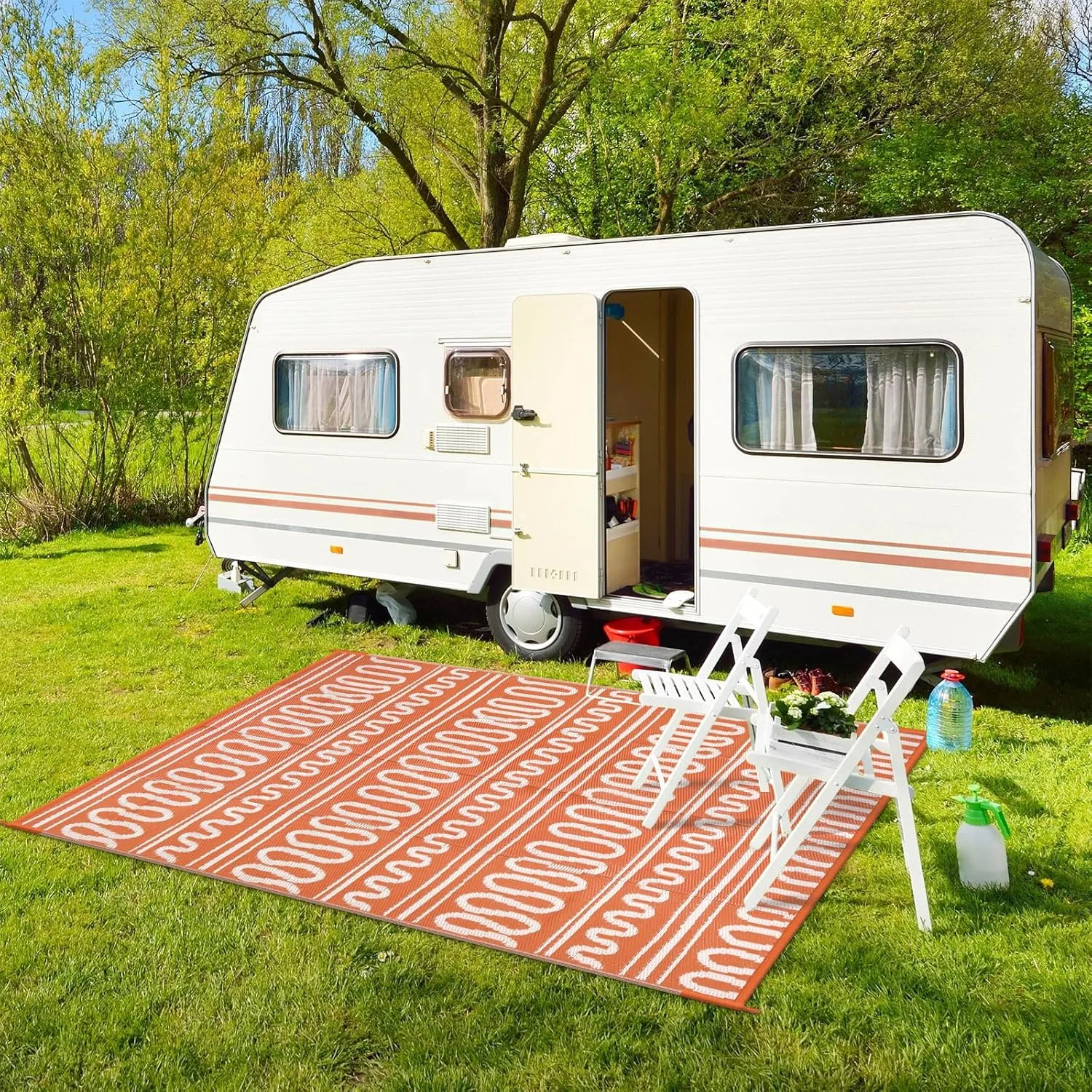 Beeiva Waterproof Outdoor Rug, 6x9 Plastic Outdoor Rug for Patio, Reversible Non Shedding RV Outdoor Mat for Deck, Balcony, Backyard, Porch, Camping, Picnic - Orange