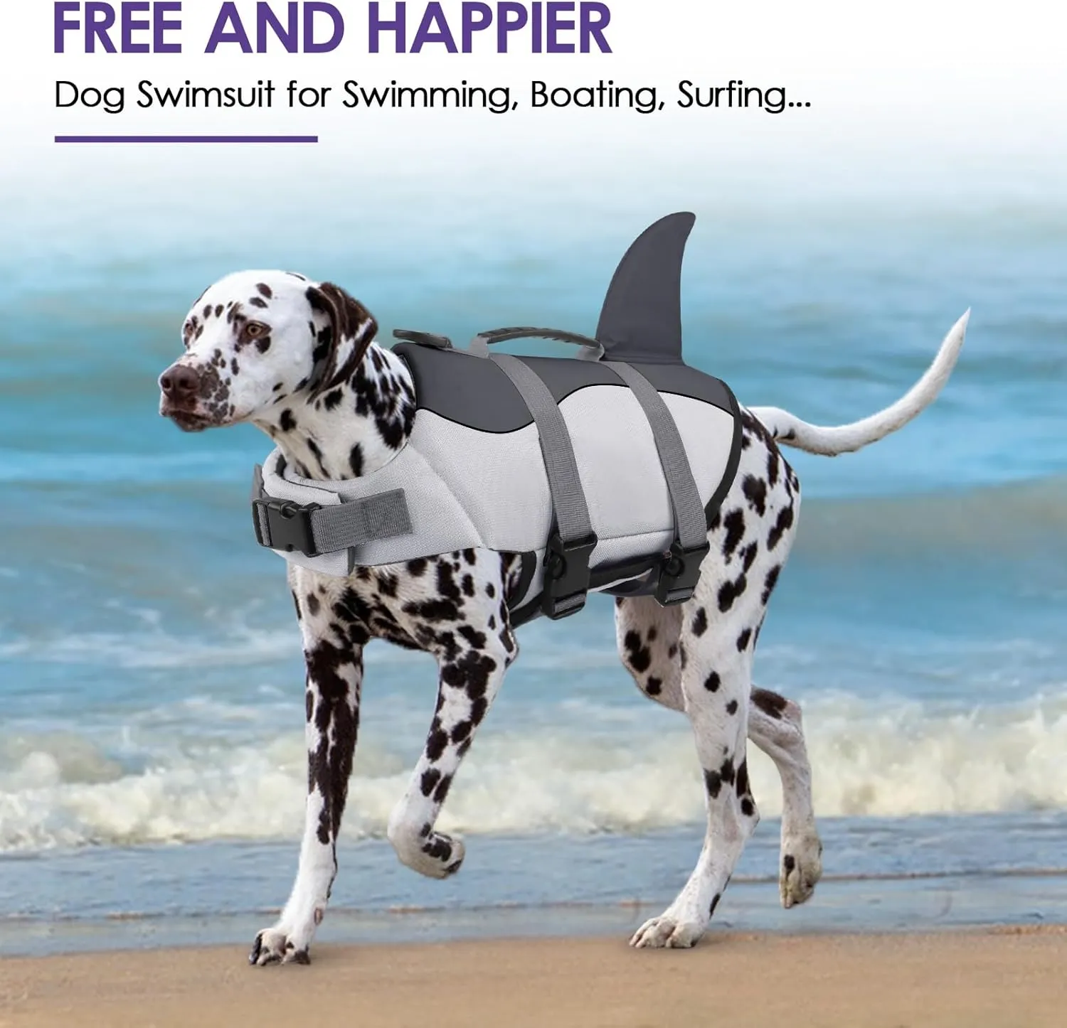 Bess Bridal Dog Life Jacket - Shark Life Vest for Swimming Boating - Reflective Lifejacket Swimsuit for Small Medium Large Dogs - High Buoyancy Lifesaver Preserver with Rescue Handle, Grey Shark M