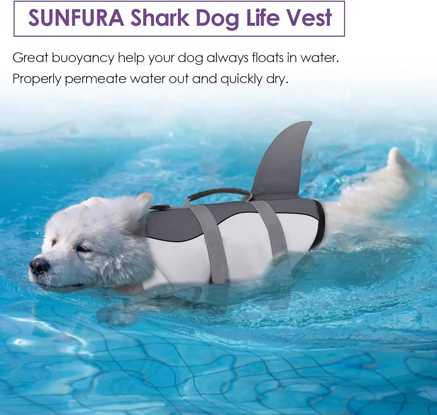Bess Bridal Dog Life Jacket - Shark Life Vest for Swimming Boating - Reflective Lifejacket Swimsuit for Small Medium Large Dogs - High Buoyancy Lifesaver Preserver with Rescue Handle, Grey Shark M
