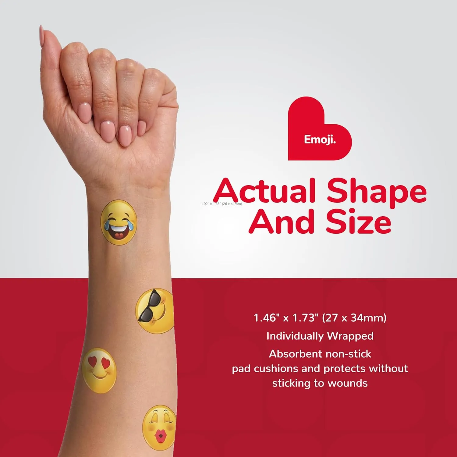 BioSwiss Bandages, Emoji Shaped Self Adhesive Bandage, Latex Free Sterile Wound Care, Fun First Aid Kit Supplies for Kids, 50 Count