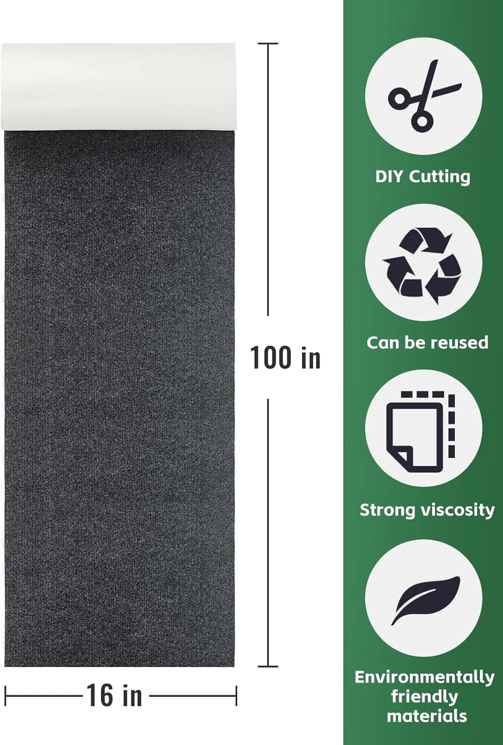 Cat Scratching Mat, 100"x16" Self-Adhesive Cat Scratching Furniture Protector Trimmable Replacement for Couch, Wall Shelves, Corner Protectors(Dark Grey)
