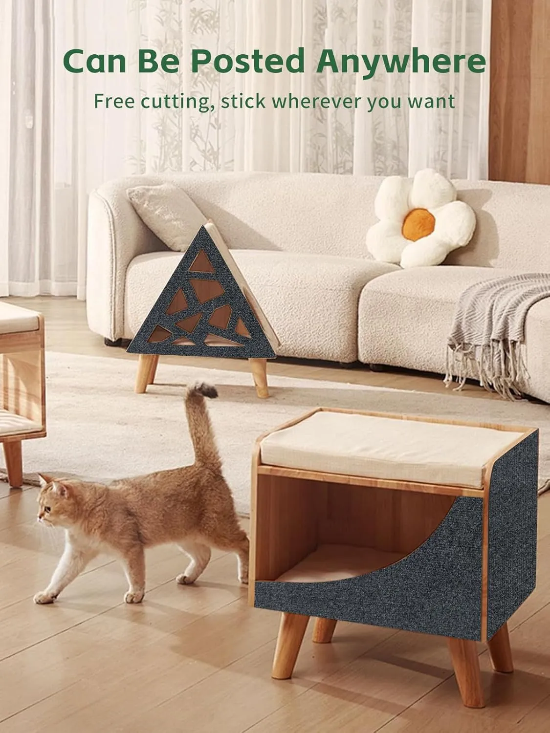 Cat Scratching Mat, 100"x16" Self-Adhesive Cat Scratching Furniture Protector Trimmable Replacement for Couch, Wall Shelves, Corner Protectors(Dark Grey)
