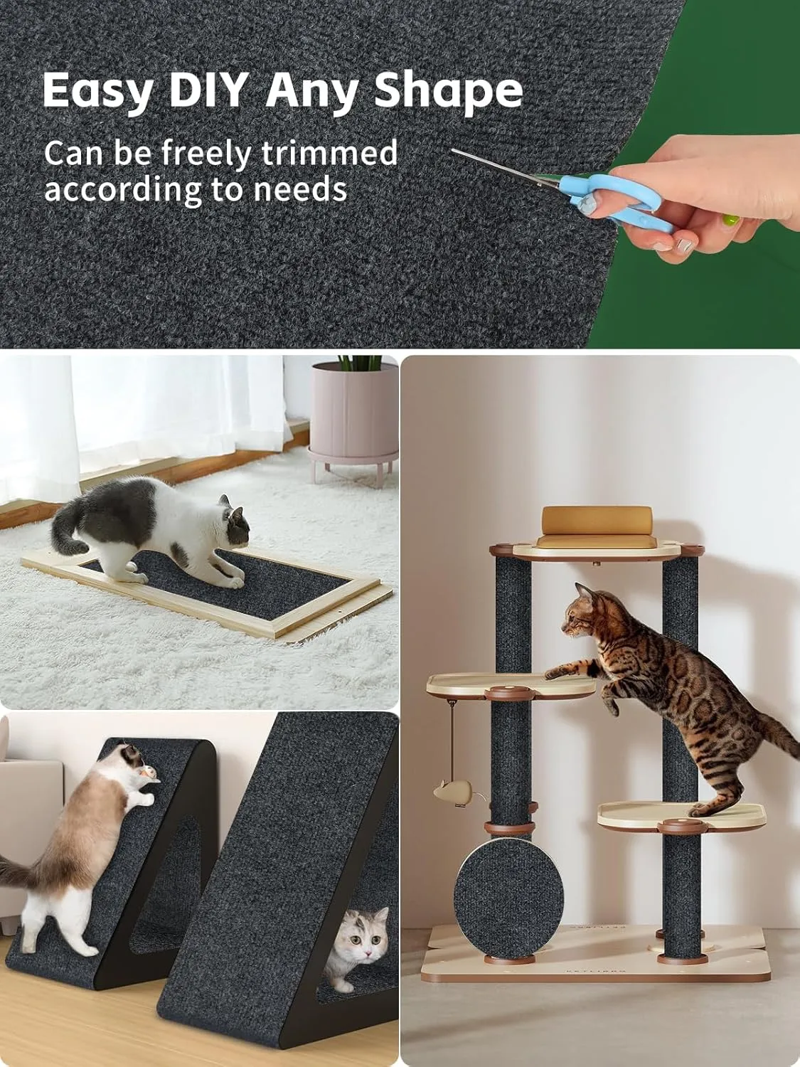 Cat Scratching Mat, 100"x16" Self-Adhesive Cat Scratching Furniture Protector Trimmable Replacement for Couch, Wall Shelves, Corner Protectors(Dark Grey)