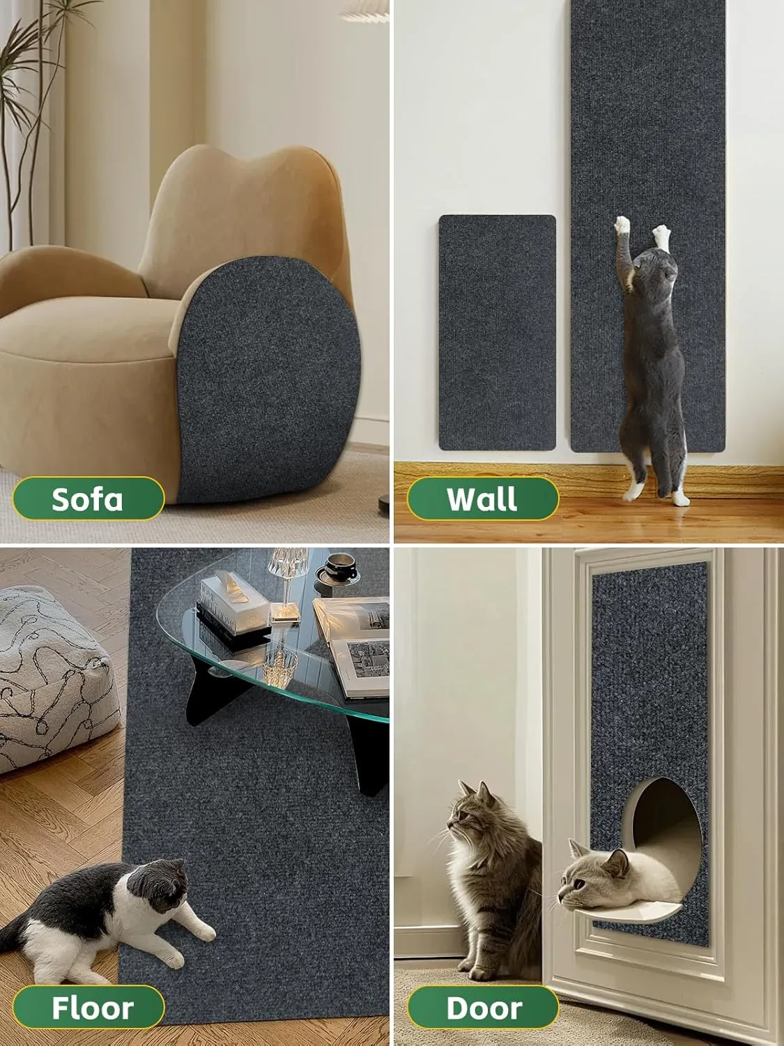 Cat Scratching Mat, 100"x16" Self-Adhesive Cat Scratching Furniture Protector Trimmable Replacement for Couch, Wall Shelves, Corner Protectors(Dark Grey)