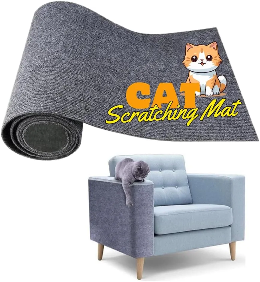 Cat Scratching Mat for Couch Furniture Protective Cover Anti-Fall Climbing Claw Corner Wall Mat Self-Adhesive Cuttable Easy to Clean Replacement Carpet Rug (Dark Gray, 15.8" x 39.4")