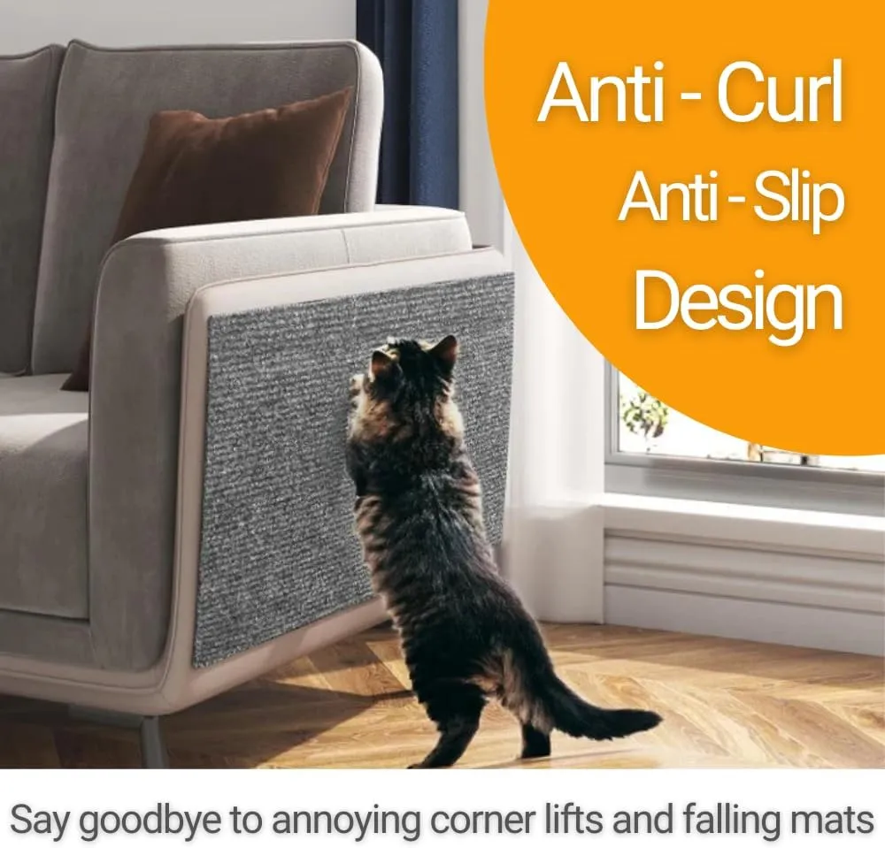 Cat Scratching Mat for Couch Furniture Protective Cover Anti-Fall Climbing Claw Corner Wall Mat Self-Adhesive Cuttable Easy to Clean Replacement Carpet Rug (Dark Gray, 15.8" x 39.4")