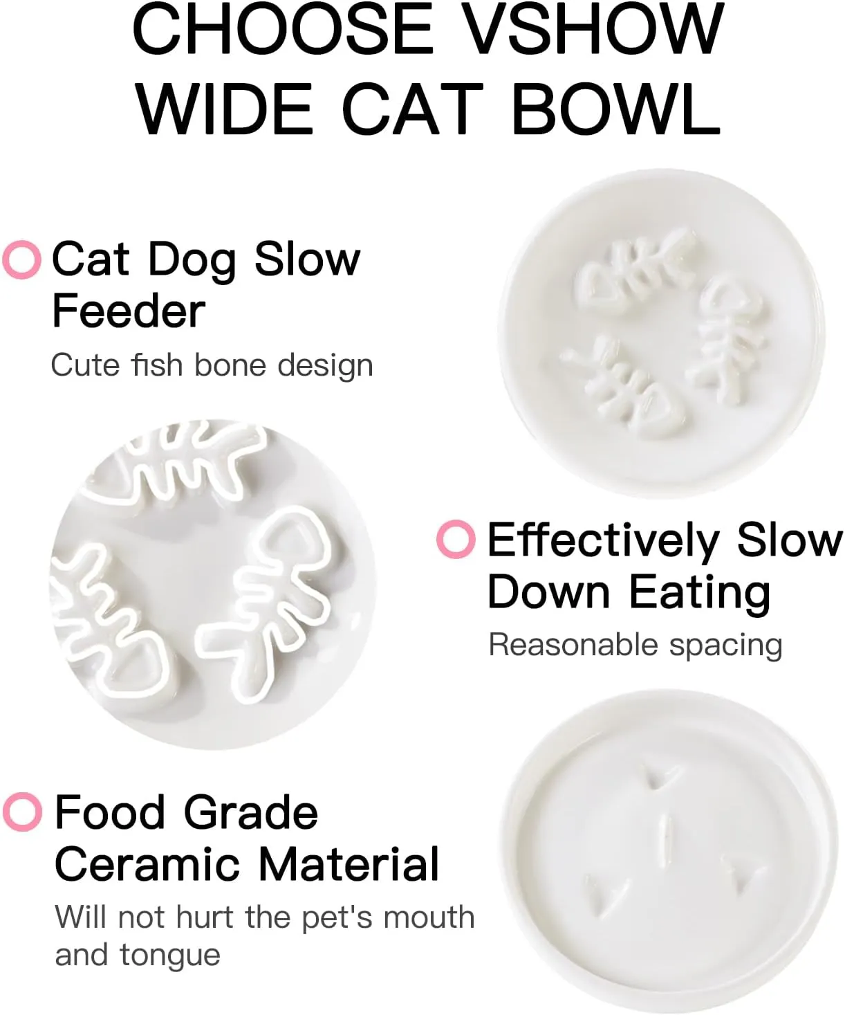 Ceramic Cat Feeder Bowl with Stand, Slow Eating, Healthy Diet, 8.4x3x8.4 inches, 2.0 lbs, Medium, All Life Stages, Bone-White, Feeder for Indoor Pets