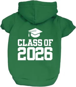 Class of 2026 Graduation Dog Hoodie Fleece Lined Pullover Sweatshirt with Leash Hole (Green, Small 1150)