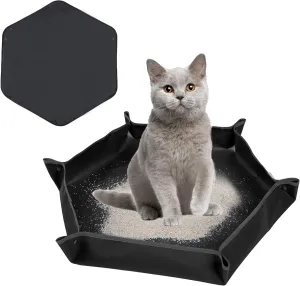 Collapsible Cat Litter Box, Cat Travel Litter Pan, Waterproof and Urine Resistant Trap Pad, Portable Litter Box for Cats, 29.5 Inch