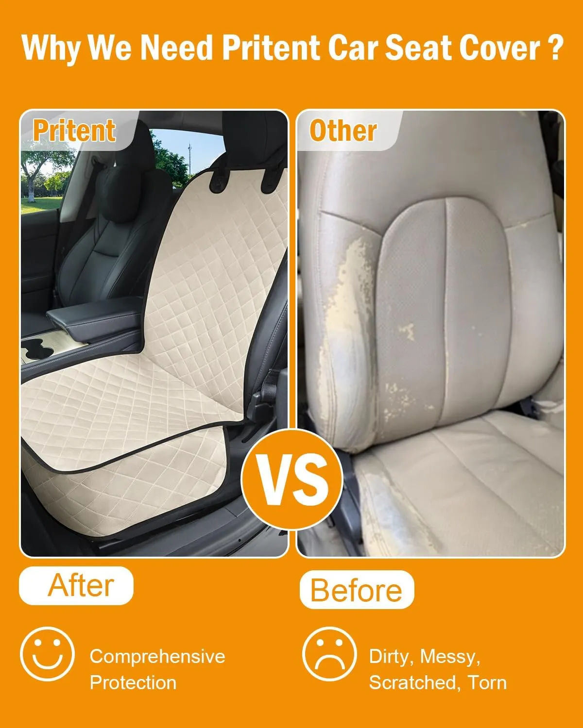 Dog Car Seat Cover, Pets Front Dog Car Seat Cover for SUV, Trucks. Waterproof Nonslip Car Seat Covers for Dogs Front Seats, Medium, Beige
