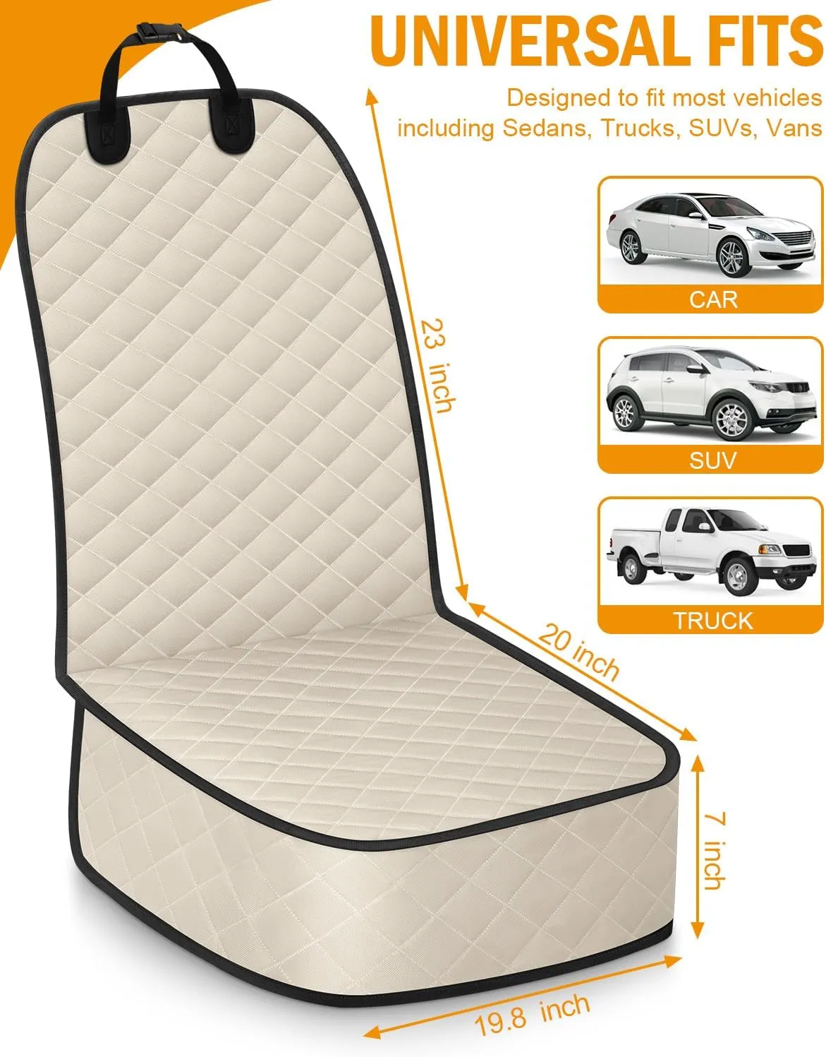 Dog Car Seat Cover, Pets Front Dog Car Seat Cover for SUV, Trucks. Waterproof Nonslip Car Seat Covers for Dogs Front Seats, Medium, Beige