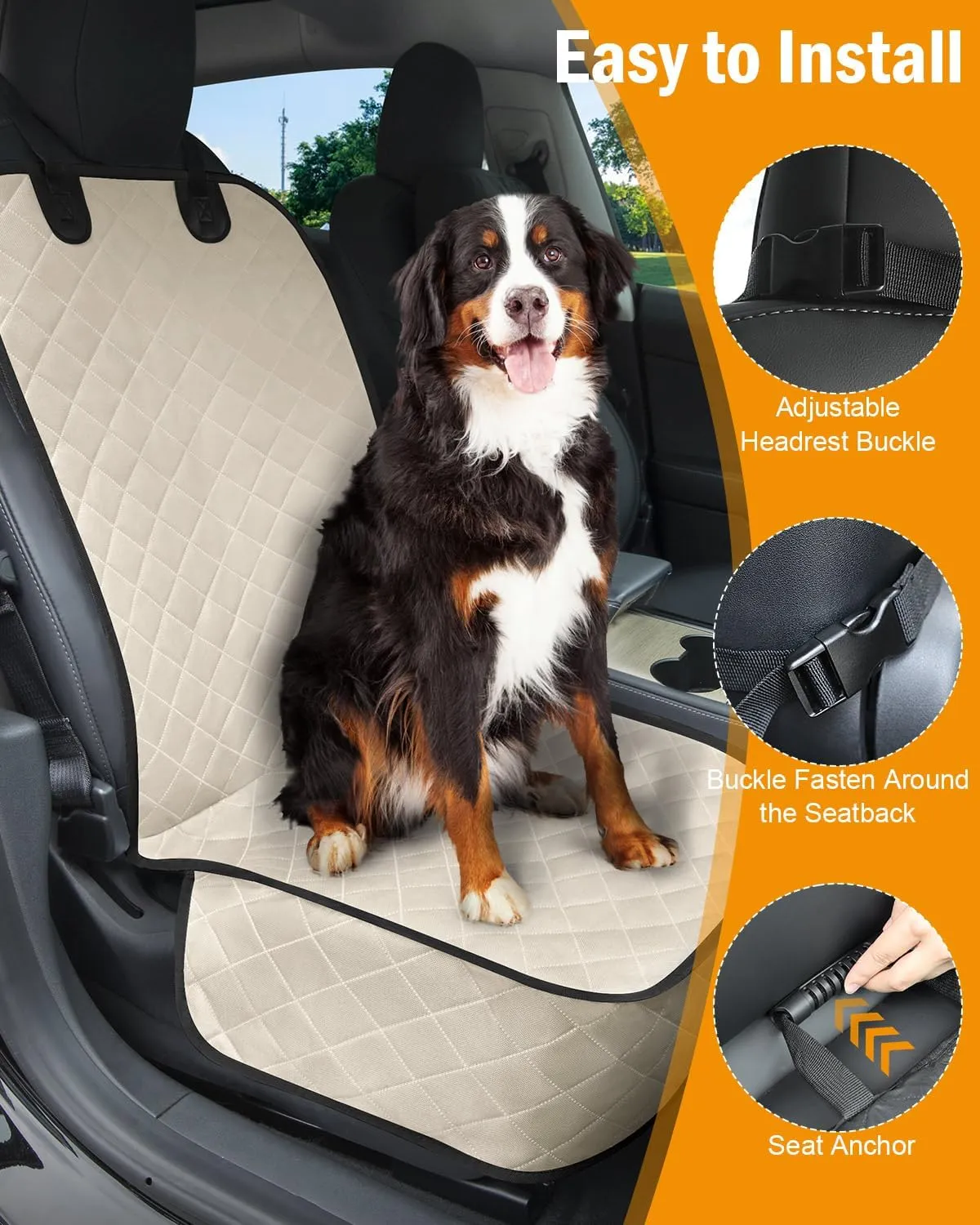 Dog Car Seat Cover, Pets Front Dog Car Seat Cover for SUV, Trucks. Waterproof Nonslip Car Seat Covers for Dogs Front Seats, Medium, Beige