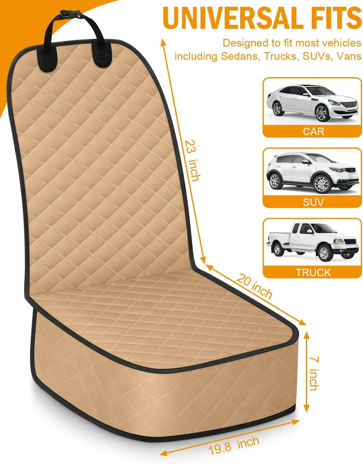 Dog Car Seat Cover, Pets Front Dog Car Seat Cover for SUV, Trucks. Waterproof Nonslip Car Seat Covers for Dogs Front Seats, Medium, Khaki