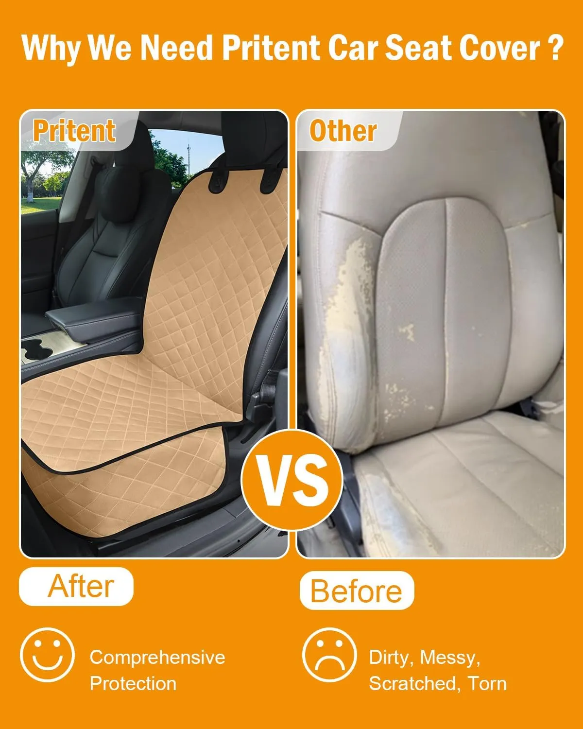 Dog Car Seat Cover, Pets Front Dog Car Seat Cover for SUV, Trucks. Waterproof Nonslip Car Seat Covers for Dogs Front Seats, Medium, Khaki