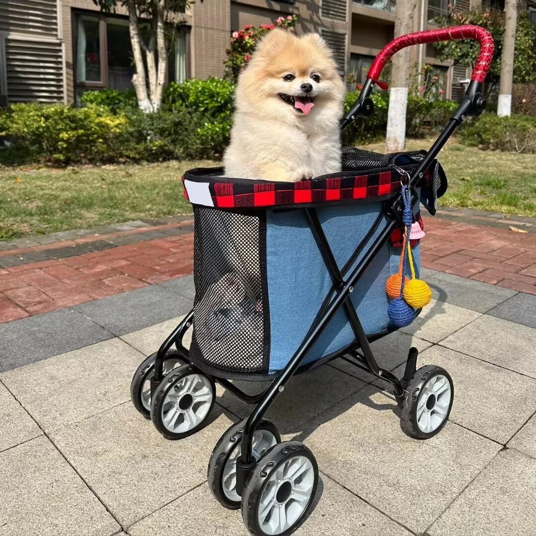 Dog Pram Dog Pushchair,Folding pet Stroller,Cabin with top mesh Door,4 Wheels pet cart for Dogs and Cats,Shock Absorber Swivel Front Wheel,Rear Wheel with Foot Brakes,Push Trolley pram with