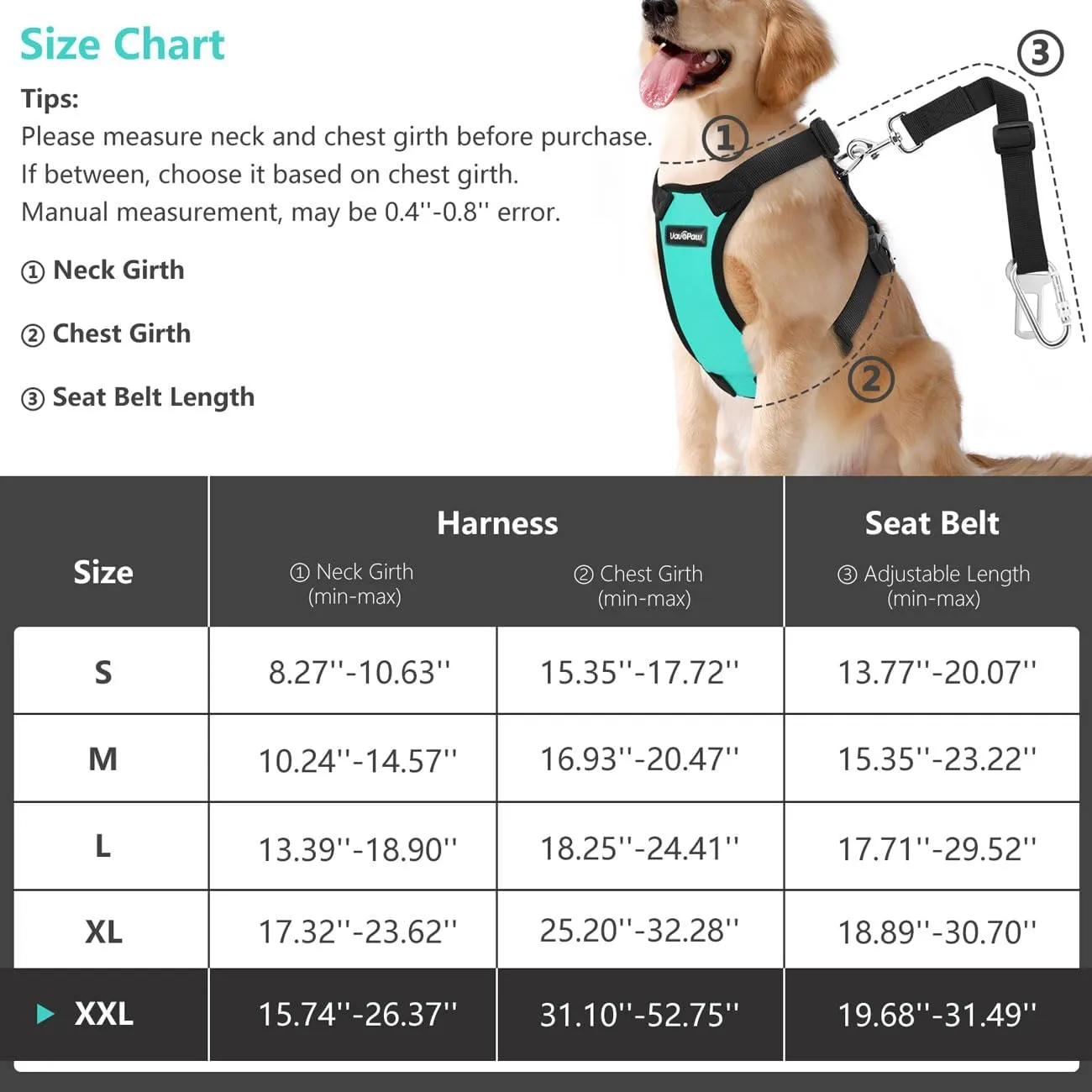 Dog Seat Belt, Safety Vest Dog Car Harness with Adjustable Buckle Dog Seat Belt for Vehicle Nylon Pet Safety Seat Belts Heavy Duty(XXL, Blue)