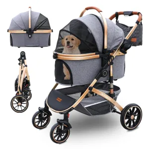 Dog stroller with 4 Wheels, Folding Cat Stroller for Small/Medium/Large dogs & cats to 60 lbs, pet stroller with removable carrier, Storage Basket,Cup Holder,3 in1 Multifunctiona Detachable