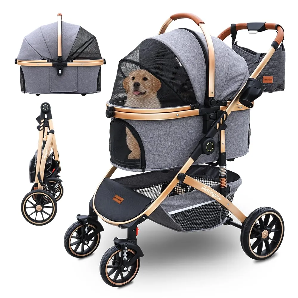 Dog stroller with 4 Wheels, Folding Cat Stroller for Small/Medium/Large dogs & cats to 60 lbs, pet stroller with removable carrier, Storage Basket,Cup Holder,3 in1 Multifunctiona Detachable