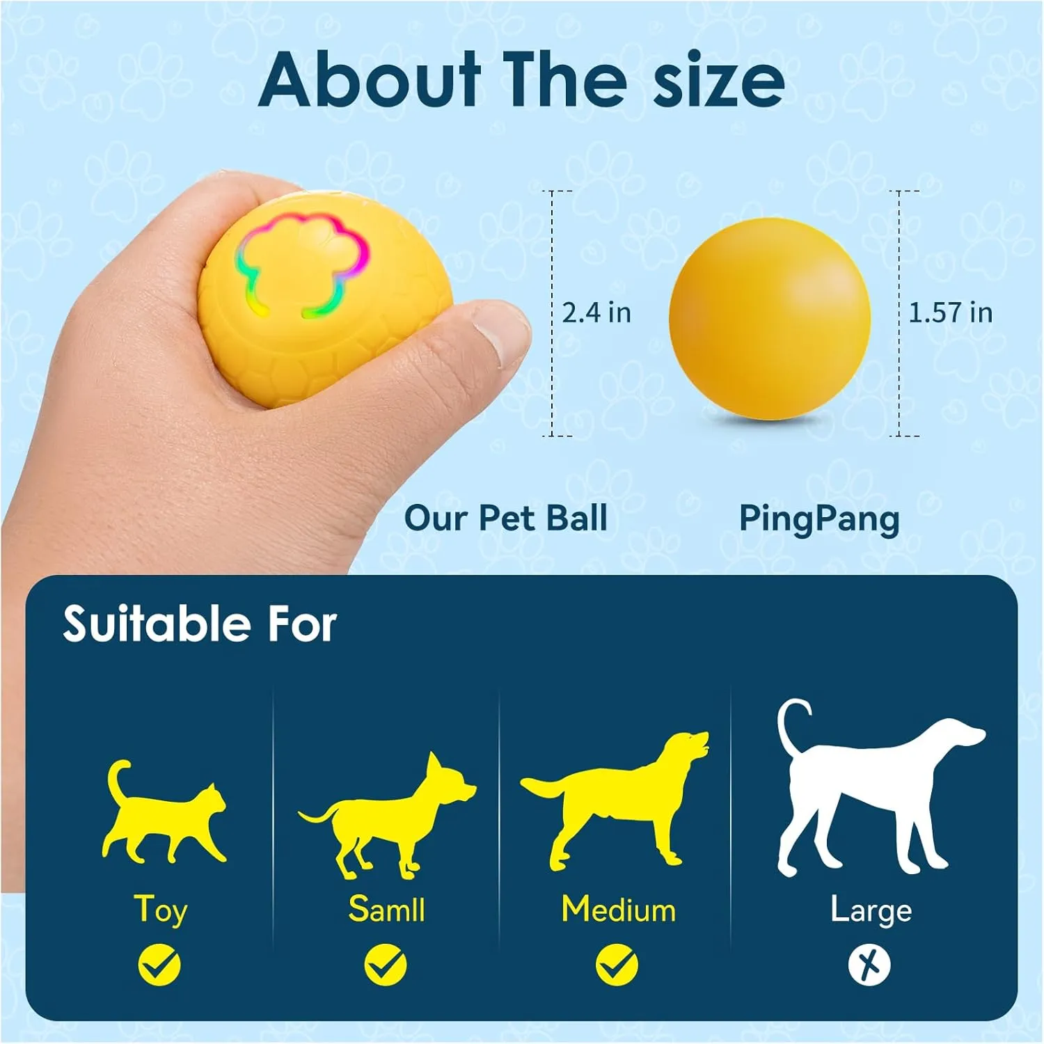 Dog Toy Balls, Interactive Toys for Puppy Small Dogs Cats, Robust self-Rolling Ball, Tough Motion Activated Automatic Moving Dog Ball Toys Indoor Outdoor, Yellow