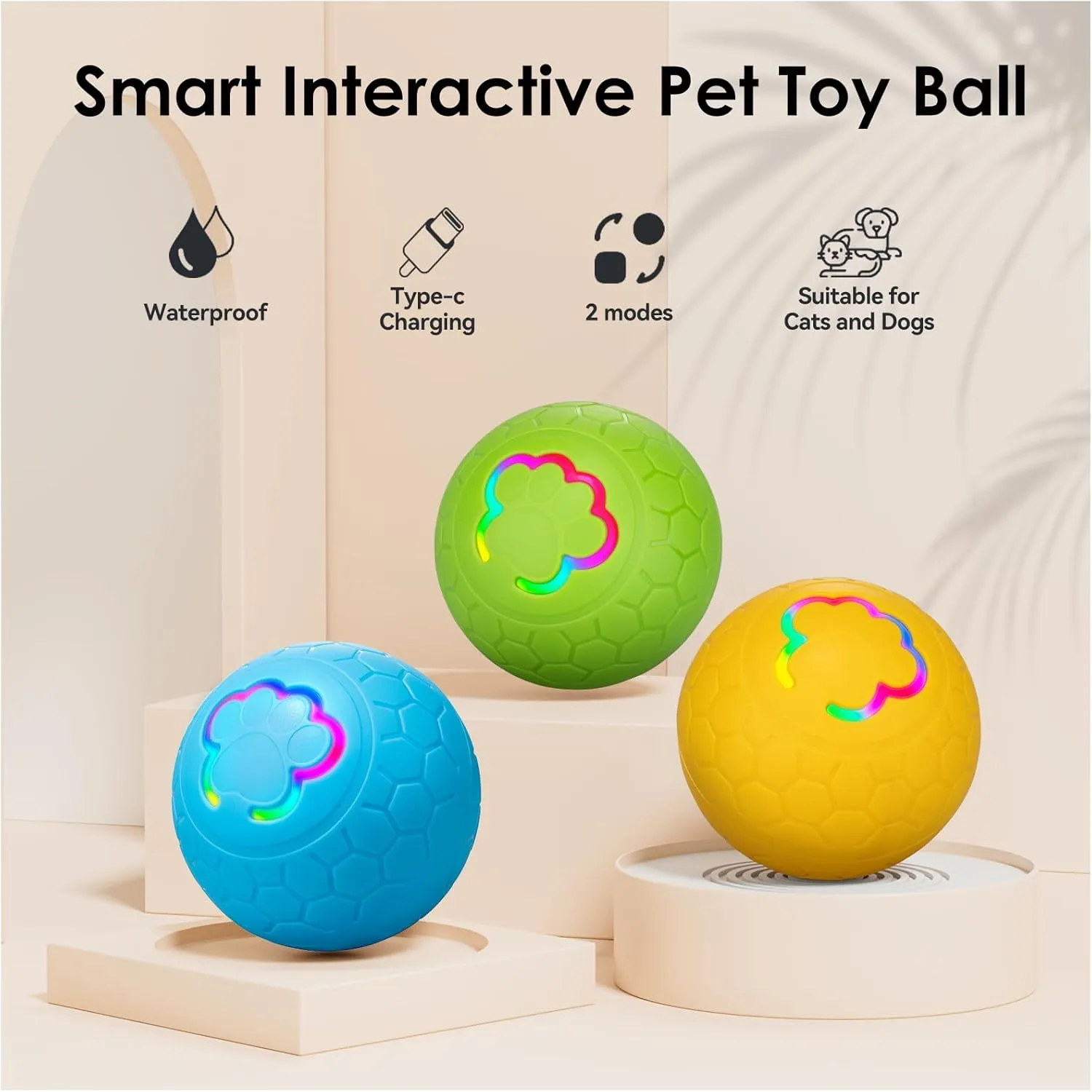 Dog Toy Balls, Interactive Toys for Puppy Small Dogs Cats, Robust self-Rolling Ball, Tough Motion Activated Automatic Moving Dog Ball Toys Indoor Outdoor, Yellow