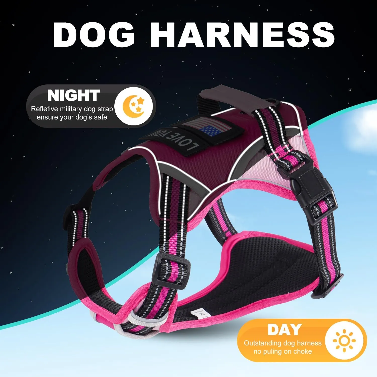 Dog Vest Harness for Small Dogs with 2 Dog Patches, No Pull Adjustable Dog Harness with Handle for Walking Training, Reflective and Soft Padded Pet Harness for Small Dogs - Pink, XS