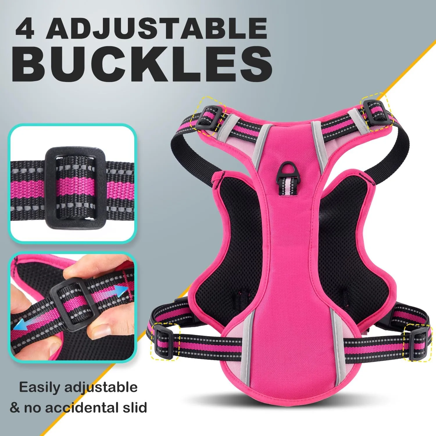 Dog Vest Harness for Small Dogs with 2 Dog Patches, No Pull Adjustable Dog Harness with Handle for Walking Training, Reflective and Soft Padded Pet Harness for Small Dogs - Pink, XS