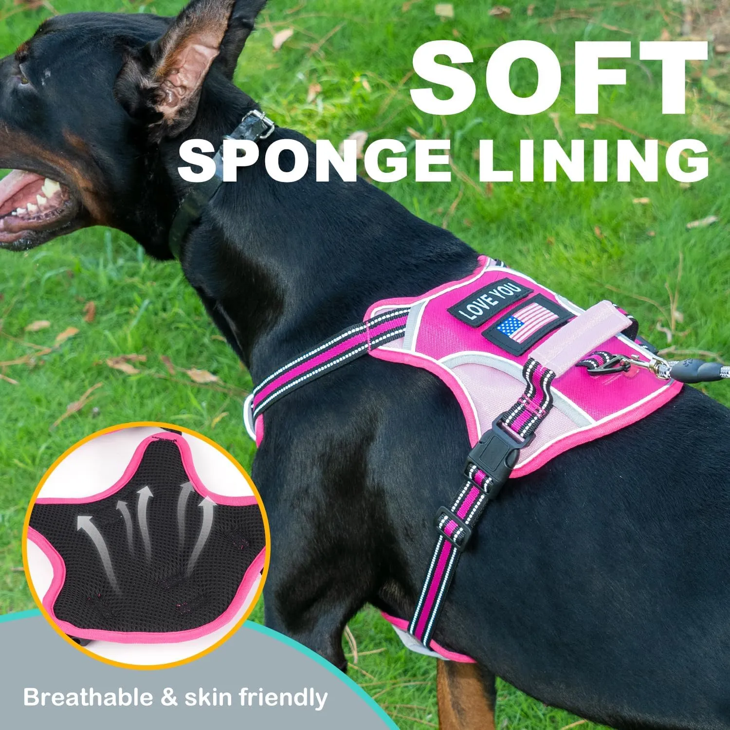 Dog Vest Harness for Small Dogs with 2 Dog Patches, No Pull Adjustable Dog Harness with Handle for Walking Training, Reflective and Soft Padded Pet Harness for Small Dogs - Pink, XS