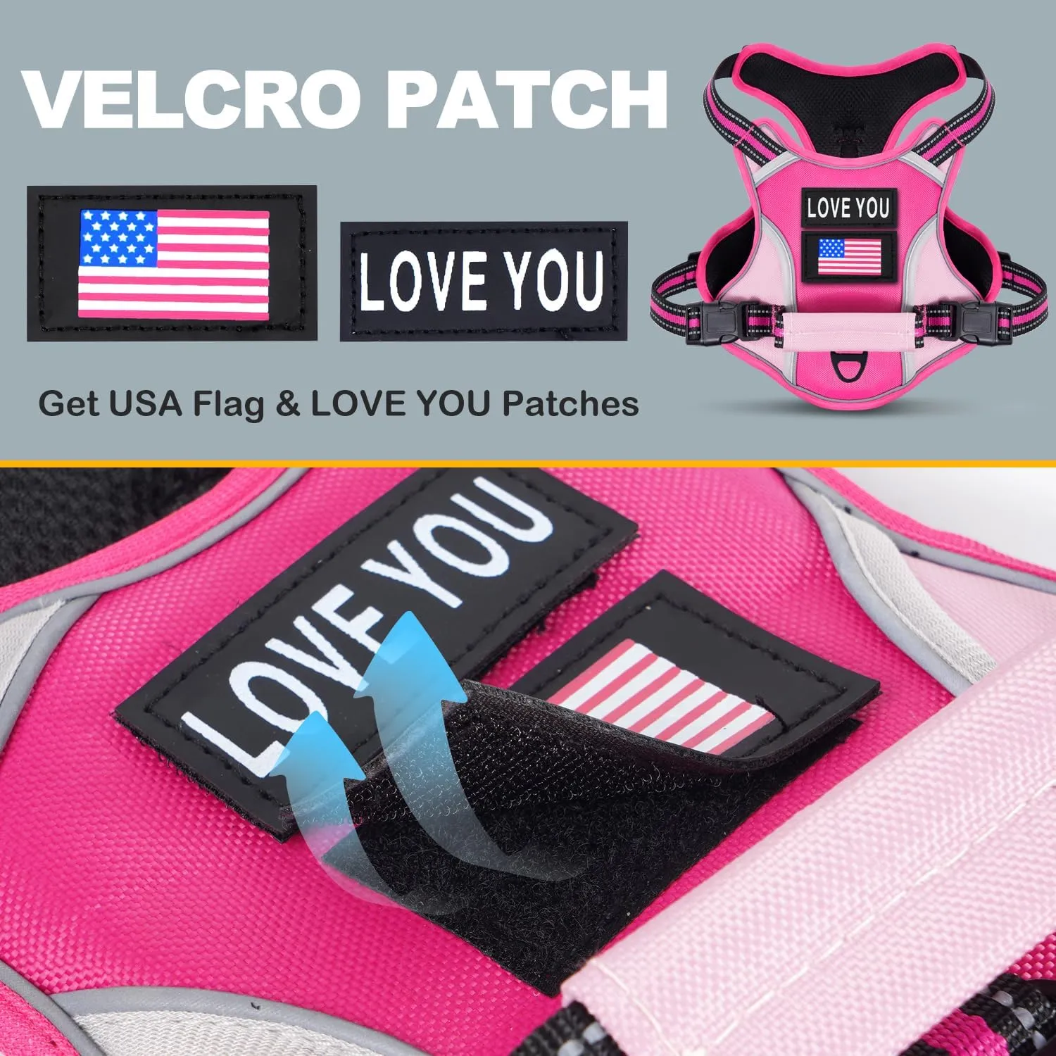 Dog Vest Harness for Small Dogs with 2 Dog Patches, No Pull Adjustable Dog Harness with Handle for Walking Training, Reflective and Soft Padded Pet Harness for Small Dogs - Pink, XS